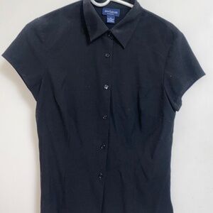 Ann Taylor Short Sleeve Tailored Black Shirt